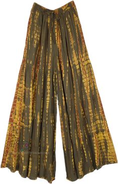 Green Long Skirt Bottoms For Fall, Green Long Skirt For Fall, Bohemian Tie Dye Cotton Bottoms, Bohemian Tie Dye Cotton Pants, Fall Bohemian Long Skirt, Bohemian Green Wide Leg Pants With Elastic Waistband, Green Cotton Ankle-length Bottoms, Green Ankle-length Cotton Bottoms, Tie Dye Long Skirt For Summer