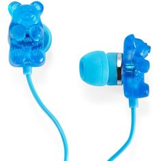 a blue earbud with a bear head on it