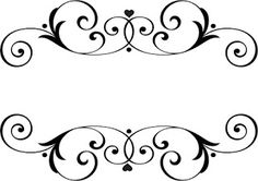 two black and white scroll designs with hearts on the top, one in the middle