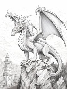 Enjoy Dragon Coloring Pages - Creative Leisure Time Fantasy World Drawing, Elegant Dragon Drawing, Scary Coloring Pages Free Printable, Dragon On Castle Drawing, Coloring Pages Of Dragons, Realistic Dragon Drawing, Dragon Free Coloring Pages, Dragons Coloring Pages Free Printable