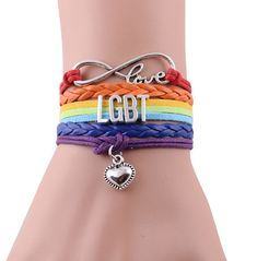 A beautiful bracelet crafted with stainless steel infinity love symbol and metallic lgbt letters. it comes in different colors such as black, pink, green red, white, light blue, brown and rainbow color. Lgbt Bracelet, Pride Jewellery, Pride Bracelet, Awareness Bracelet, Infinity Love, Pride Outfit, Woven Bracelets, Lgbtq Pride, Bracelet Crafts