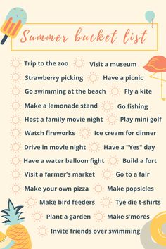 Summer bucket list for kids, kids bucket list, summer bucket list 2021, kids summer activities, kids summer bucket list Kids Bucket List, Summer Bucket List For Kids, Kids Summer Activities, Golf Watch, Kite Making, Make Your Own Pizza, Strawberry Picking, Build A Fort