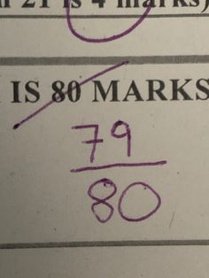 a piece of paper with writing on it and numbers written in purple ink next to each other