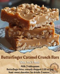 two pieces of caramel crunch bars stacked on top of each other