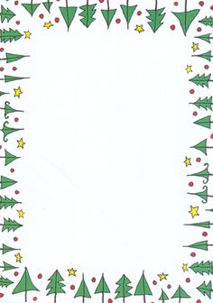 a christmas card with trees and stars in the middle on white paper, surrounded by red and green confetti