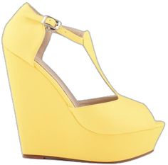 Formal Yellow Platform Sandals, Evening Summer Wedge Sandals, Spring Evening Wedge Sandals With Deep Heel Cup, Fitted Open Toe Wedge Sandals For Party, Chic Yellow Open Toe Wedge Sandals, Yellow Open Toe Wedge Sandals For Party, Chic Yellow Ankle Strap Wedge Sandals, Fitted Open Toe Wedge Sandals For Summer, Yellow Wedge Heels With Heel Strap