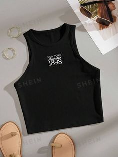 Free Returns ✓ Free Shipping✓. SHEIN EZwear Letter Graphic Crop Tank Top- Women Tank Tops & Camis at SHEIN. Women Tank Tops, Crop Tank Top, Tank Top Cami, Top Women, Cropped Tank Top, Crop Tank, Womens Tank, Tank Tops Women, Tank Top