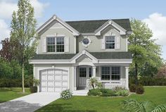 this is a computer rendering of these two - story house plans for the new england style home