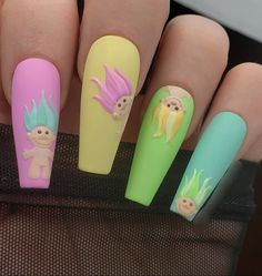 Cartoon Nail Designs, Cartoon Nails, Bears Nails, Colorful Nail Art, Main Squeeze, Disney Nails, Get Nails, Dope Nails