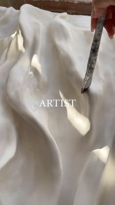 a person is painting an image with the words artist on it in white and silver