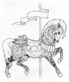 a drawing of a carousel horse on a white background