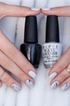 Venice Collection by OPI | Stone Marble Nail Lacquer Art - loveeeee the grey white Marble Nails White And Black, White Gray Marble Nails, Marble Stone Nail Art, Blue And White Marble Nails Short, How To Do Marble Nails With Nail Polish, White Marble Nails, Marble Nails Tutorial, Stone Nails, Marble Nail Designs