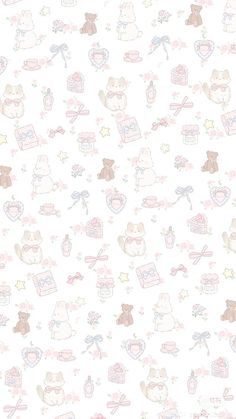 a wallpaper with teddy bears and other items on it's white back ground