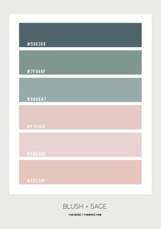 the color scheme for blush and sage is shown in shades of gray, pink, green,