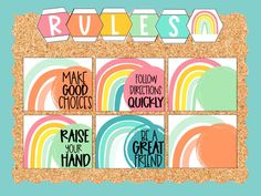 the rules for making good choices are shown on a cork board with different colors and shapes