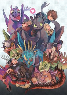 an image of some cartoon characters in the middle of a pile of monsters and cats