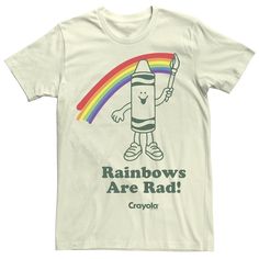 He'll love the look and feel of this Men's Crayola Rainbows Are Rad Graphic Tee. FEATURES Crewneck Short SleevesFABRIC & CARE Cotton Machine wash Imported Color: Natural. Gender: male. Age Group: adult. Wardrobe Update, This Man, Things To Buy, Men Short Sleeve, Fabric Care, Short Sleeve Tee, Shirt Style, Age Group, Cool Outfits