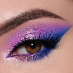 Neon Party Eye Makeup, Blue And Purple Makeup Looks, Party Eye Makeup Tutorial, Color Eyeshadow Looks, Purple And Blue Makeup, Cool Eyeshadow Looks, Blue And Purple Makeup, Edm Makeup, Pastel Makeup Looks