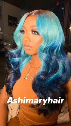 613 Wigs, Blue Ombre Wig, Blue Ombre Hair, Black Ponytail Hairstyles, Ig Account, Blue Wig, Pretty Hair Color, Dope Hairstyles, Trendy Hair Color