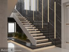 an elegant staircase with black marble and gold accents in a modern style house or apartment