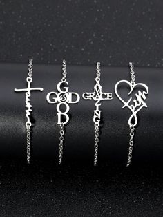 4pcs/Set Stainless Steel Christian Faith Cross Wristbands With Faith Alphabet Amazing Grace Word Design For  Pray  Pendant Bracelets Silver         Women Fashion Jewelry, size features are:Bust: ,Length: ,Sleeve Length: Christian Bracelets Women, Word Necklace, Christian Bracelets, Bracelet Sets, Faith Cross, Bracelets Silver, Rhinestone Cross, Women Bracelet, Word Design