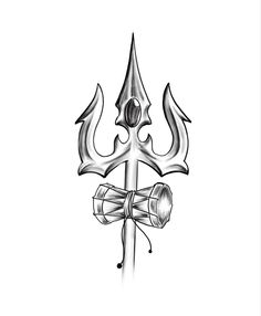 a drawing of an anchor with a bow on it's end and two swords in the middle