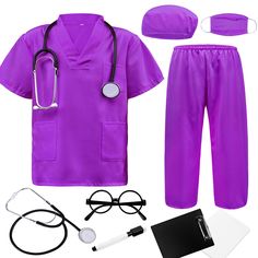 PRICES MAY VARY. Kids Scrubs Set:Scrubs*1，trousers*1，cap*1，mask*1,stethoscope*1,glasses*1，nursing clipboard*1,whiteboard*1,whiteboard pen*1.The high-quality doctor scrubs costume and doctor accessories can make you dress more easily. Material And Size:It is made of cotton and polyester fiber(65% polyester 35% cotton), soft and comfortable! Hand wash or machine wash in cold water. Easy to take care of.There are four sizes available for children aged 3-10. Please refer to our size pictures careful Nurse Clipboard, Kids Scrubs, Doctor Scrubs, Pretend Play Costumes, Doctor Mask, Doctor Costume, Doctor Outfit, Pretend Play Toys, Scrub Sets