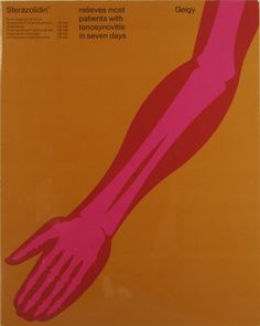 an orange and pink poster with a hand on it