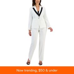 in stock Le Suit, Vanilla Ice, Contrast Trim, Petite Size, Suits For Women, Vanilla, Straight Leg, Pick Up, In Store