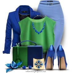 Blue And Green Outfits For Women, Suit Look Women, Blue Shoes Outfit, Crop Top Blazer, Green Outfits For Women, Elastic Waistband Skirt, Rejina Pyo, Green Crop Top, Mark Cross