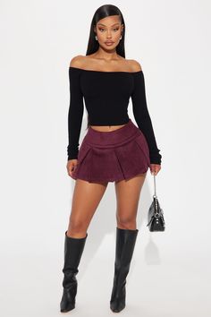 Available In Black, Ivory, And Olive. Sweater Long Sleeve Off Shoulder Cropped Ribbed 50% Rayon 30% Polyester 20% Nylon Imported | Madisyn Off Shoulder Sweater in Black size XL by Fashion Nova Mini Skirt Oversized Sweater, Olive Sweater, Burgundy Fashion, Micro Mini Skirt, Off Shoulder Sweater, Bralette Tops, Micro Mini, Say Yes, Pleated Mini Skirt