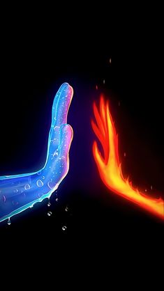 two different colored fire and water objects on a black background with one being the same color