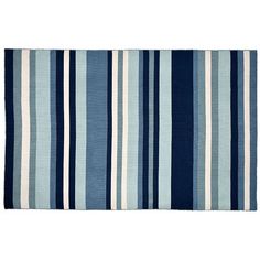 a blue and white striped rug on a white background with no one in the photo