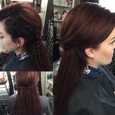 Deep auburn hair with a shadow root.  Festival braid fun. V-Star Salon in North Little Rock, Arkansas. 501-626-4545 V Haircut, Deep Auburn Hair, Deep Auburn, Auburn Ombre, Festival Braid, Dark Auburn Hair, Dark Auburn, Shadow Root, Hair Color Auburn