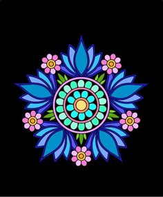 a colorful flower design on a black background