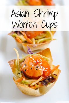 shrimp wonton cups on a white plate