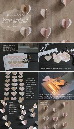 how to make heart garlands out of paper and glue on the inside of them