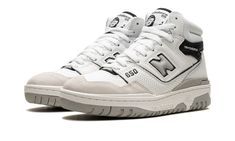 The New Balance 650 “White/Black/Angora” is a versatile colorway of the retro basketball shoe with neutral-colored features.  The upper is complete with a white leather construction with black leather on the collar overlay and light grey suede on the toe overlay.  Branding elements include a grey “N” logo on the side, white “New Balance” detailing on the collar, and black “650” and “NB” insignia on the forefoot and heel, respectively.  A “New Balance 650” branded tongue tag adds a vintage touch to the design.  Underfoot, a white rubber midsole and grey rubber outsole complete the look.  Release date: July 1, 2023 New Balance Oreo 550, New Balance 650, New Balance 550 Full Black, Shoes 2023, New Balance Shoes Black And White, White New Balance Skate Shoes For Streetwear, New Balance 550white, Retro Basketball Shoes, Shoe Inspo