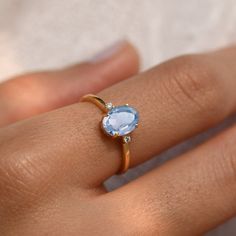 Blue Opal Engagement Ring, Blue Stone Wedding Rings, Push Present Ring, Diamond Ring Simple, Aquamarine Gold Ring, Yellow Stone Rings, Delicate Gold Ring, Push Present, Blue Aquamarine Ring