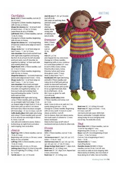 an article in the knitting book shows a doll holding a basket and wearing knitted clothes