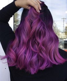 Soft Purple Hair Color, Purple Hair Dye Ideas For Brunettes, Plum Ombre Hair, Warm Purple Hair, Wavy Purple Hair, Purple Color Melt Hair, Vivid Hair Color Ideas For Brunettes, Brown Purple Pink Ombre Hair, Ombre Hair Brunette