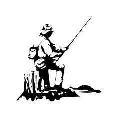 a black and white drawing of a man fishing