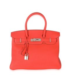 Pre-Owned Hermes Birkin 30 Leather Handbag Orange Travel Bag With Silver-tone Hardware, Classic Red Bag With Branded Hardware, Luxury Orange Bags With Silver-tone Hardware, Red Travel Bags With Palladium Hardware, Red Crossbody Bag With Silver-tone Hardware, Orange Bags With Silver-tone Hardware, Red Rectangular Satchel With Silver-tone Hardware, Red Satchel Bag With Silver-tone Hardware, Red Tote Bag With Palladium Hardware