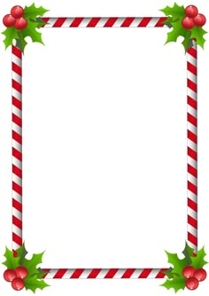 a christmas frame with holly and candy canes