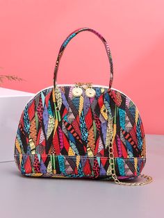 Qteee - All Over Print Satchel Bag - Women Satchels Product Description Color Multicolor Strap Type Double Handle Pattern Type Graphic Style Fashionable Bag Size Small Quantity 1 piece Type Top Handle Bag Coating 100% Polyurethane Composition 100% Polyurethane Material PU Leather Size Chart INCH CM Size Bag Width Bag Height Bag Length Strap Length one-size 2.8 6.3 8.7 47.2 Size Bag Width Bag Height Bag Length Strap Length one-size 7 16 22 120 Similar Products Dome Bag, Pu Leather Bag, Body Love, Satchel Bag, Square Bag, Bag Women, Olivia Mark, Satchel Bags, Chain Strap