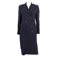 100% authentic Gucci trench coat in navy blue wool (100%). Comes with a matching belt and two slit pockets in the front. Embellished with epaulettes and opens with ten Gucci buttons on the front. Unlined. Has been worn and is in excellent condition. Measurements Tag Size 40 Size S Shoulder Width 38cm (14.8in) Bust 76cm (29.6in) to 82cm (32in) Waist 62cm (24.2in) to 70cm (27.3in) Hips 88cm (34.3in) to 100cm (39in) Length 110cm (42.9in) Sleeve Length 59cm (23in) Belt Length 132cm (51.5in) to 133cm Gucci Trench Coat, Mario Testino, Double Breasted Trench Coat, Trench Jacket, Elizabeth Taylor, Long Sleeve Blazers, Grace Kelly, Blue Wool, Blazer Dress