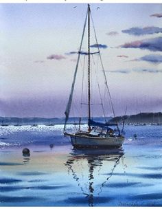 a painting of a sailboat in the water