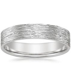 men's wedding band with textured finish in white gold, 5mm width