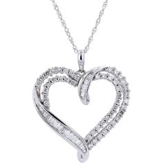 Sparkling 14K Gold Diamond Heart Pendant - 1.00 Carat Total Weight Double Heart Brilliant Cut Diamond Jewelry, Double Heart Diamond Jewelry With Brilliant Cut, Double Heart Diamond Ring With Prong Setting, Dazzling Diamond Necklace For Valentine's Anniversary, Anniversary Jewelry With Brilliant Cut Double Heart, Fine Jewelry Open Heart With Brilliant Cut, Anniversary Jewelry With Baguette Diamonds In Diamond White, Fine Jewelry Open Heart Necklace With Brilliant Cut, Anniversary Diamond White Baguette Jewelry