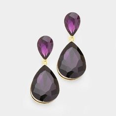 Purple Crystal Teardrop Gold Earrings Purple Bridal Party, Bridal Party Earrings, Purple Dangle Earrings, Evening Earrings, Purple Prom, Crystal Teardrop Earrings, Black Earrings Dangle, Prom Earrings, Amethyst Gold